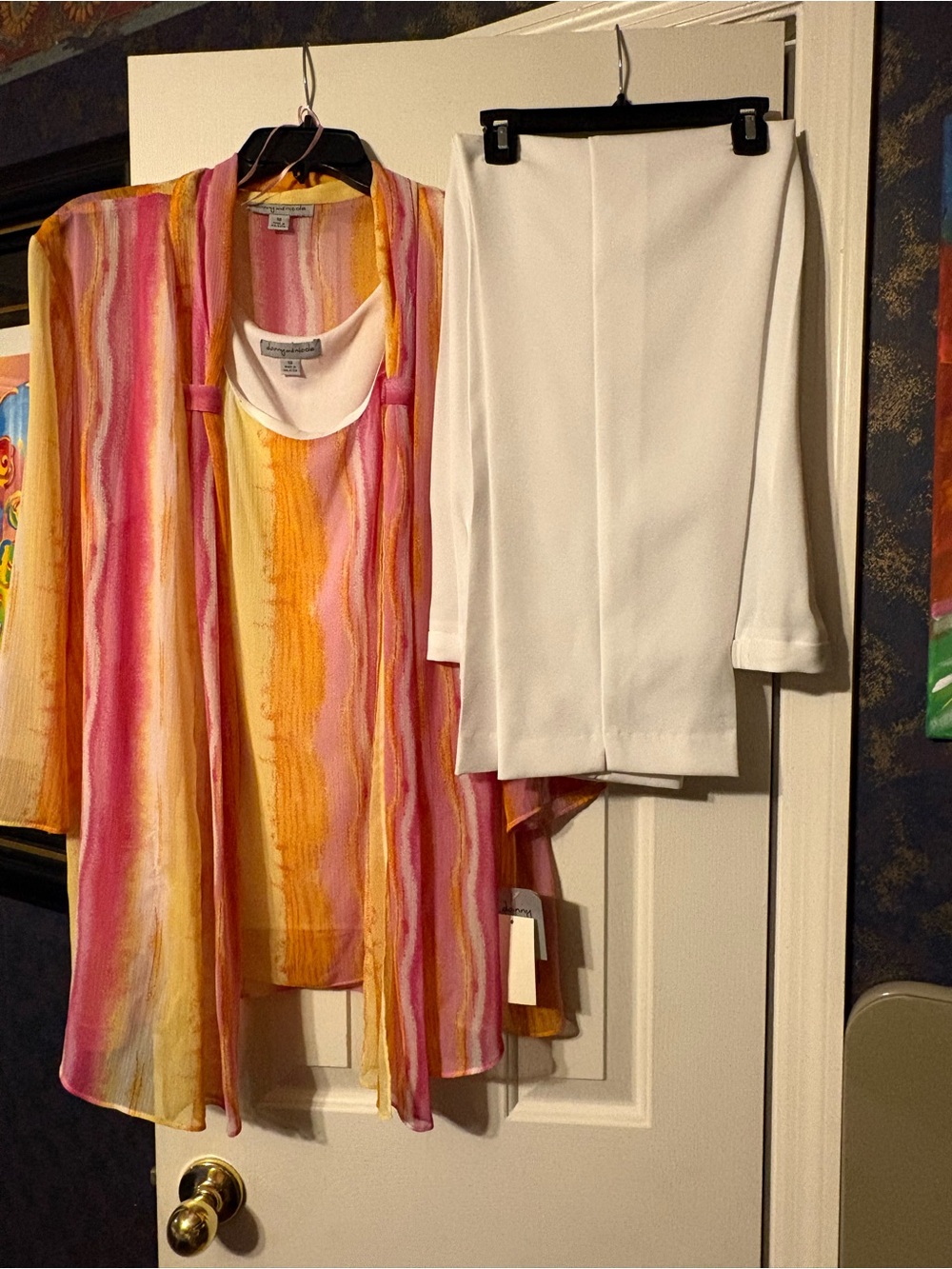 Notations Pink and Yellow Watercolor Stripe Camisole with Overlay